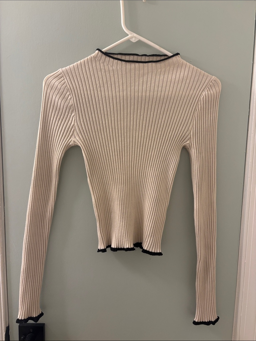 Altar’d State Ribbed Long-Sleeve Top in Cream with Black Trim